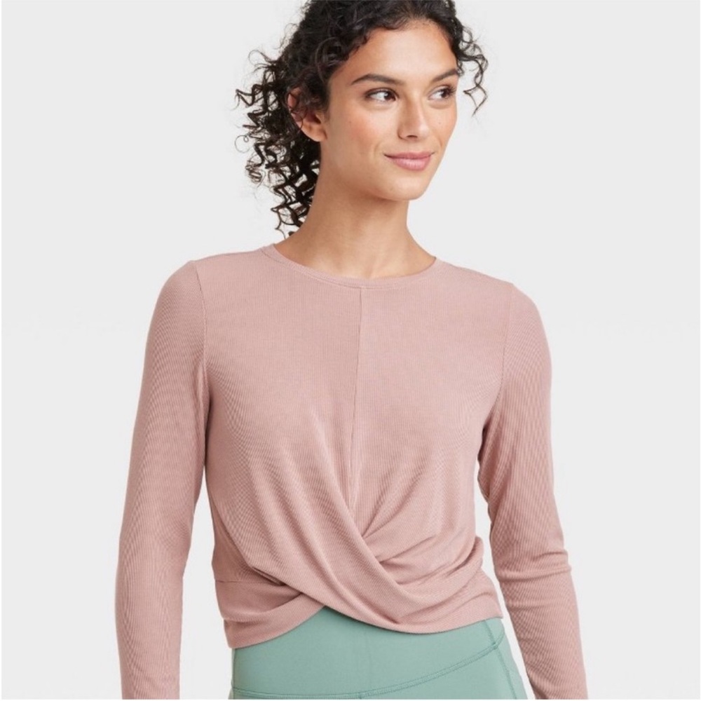 All in Motion Mauve Women's Long Sleeve Twist Front Top Sz XS